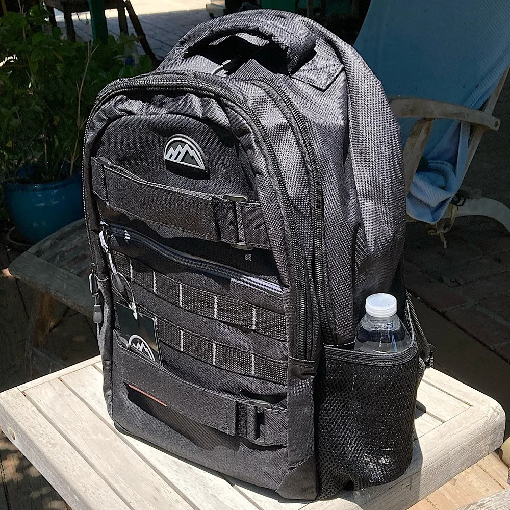 Deluxe Skater Backpack with side pockets Black New Boutique